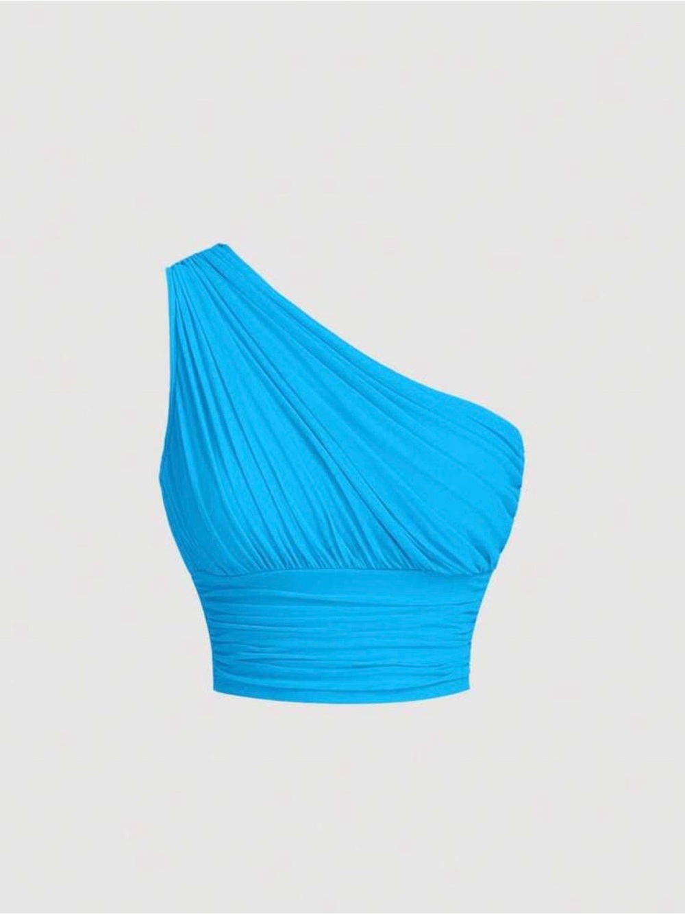 908. SHEIN MOD One-Shoulder Ruched Asymmetrical Crop Top Turquoise Barbiecore